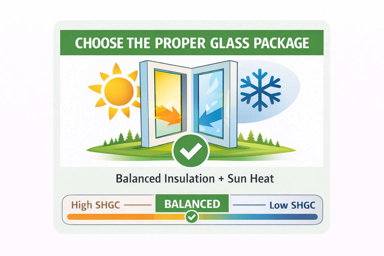 Balanced solar heat gain diagram showing the importance of choosing the proper glass package