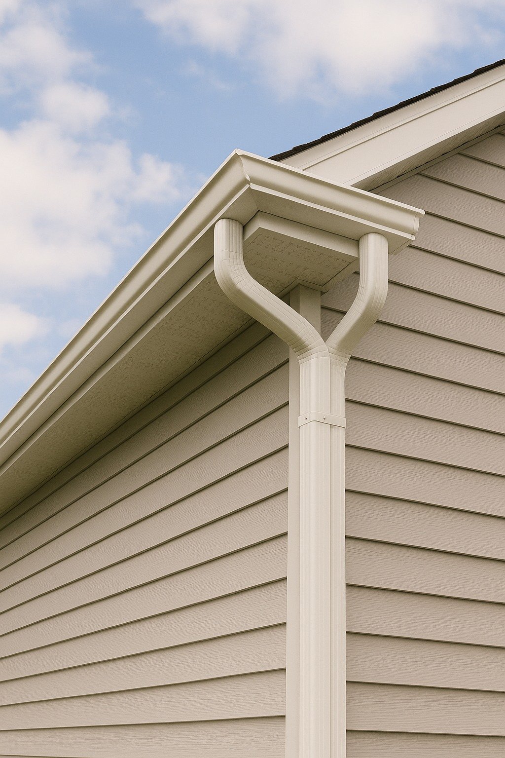 Ivory eavestrough installation on a home in Welland by Great Northern Home Exteriors.