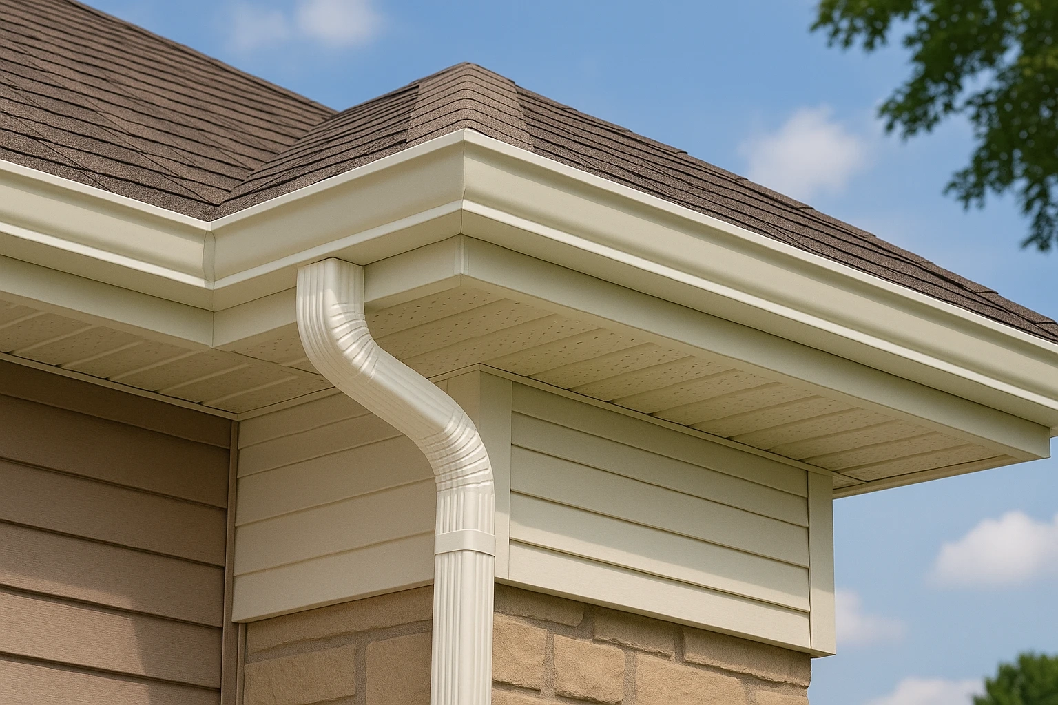 ivory-eavestrough-niagara-falls Ivory eavestrough and downspout system installed by Great Northern Home Exteriors on a home in Niagara Falls.